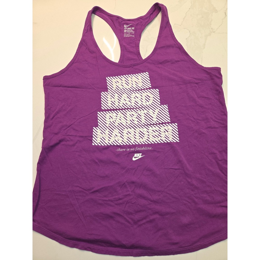 Nike Womens XL Purple Run Hard Party Harder Racerback Graphic‎ Tank Top Athletic